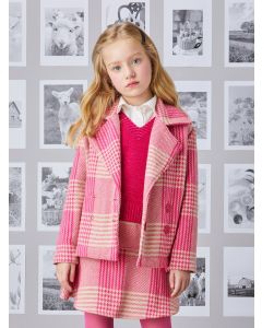 Casaco de Tweed xadrez rosa Animê